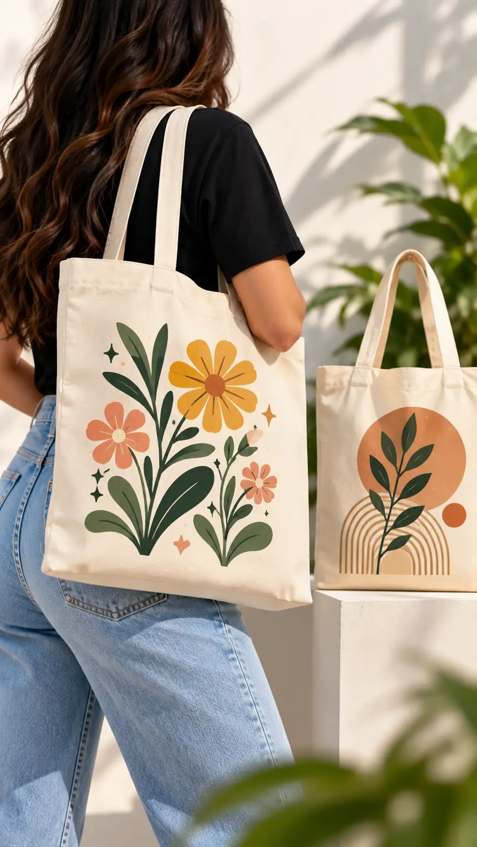Custom canvas tote bag with floral print